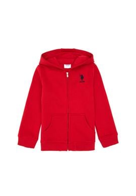 Kız Çocuk Kırmızı Kapüşonlu Fermuarlı Şardonlu Basic Sweatshirt - 50316809036