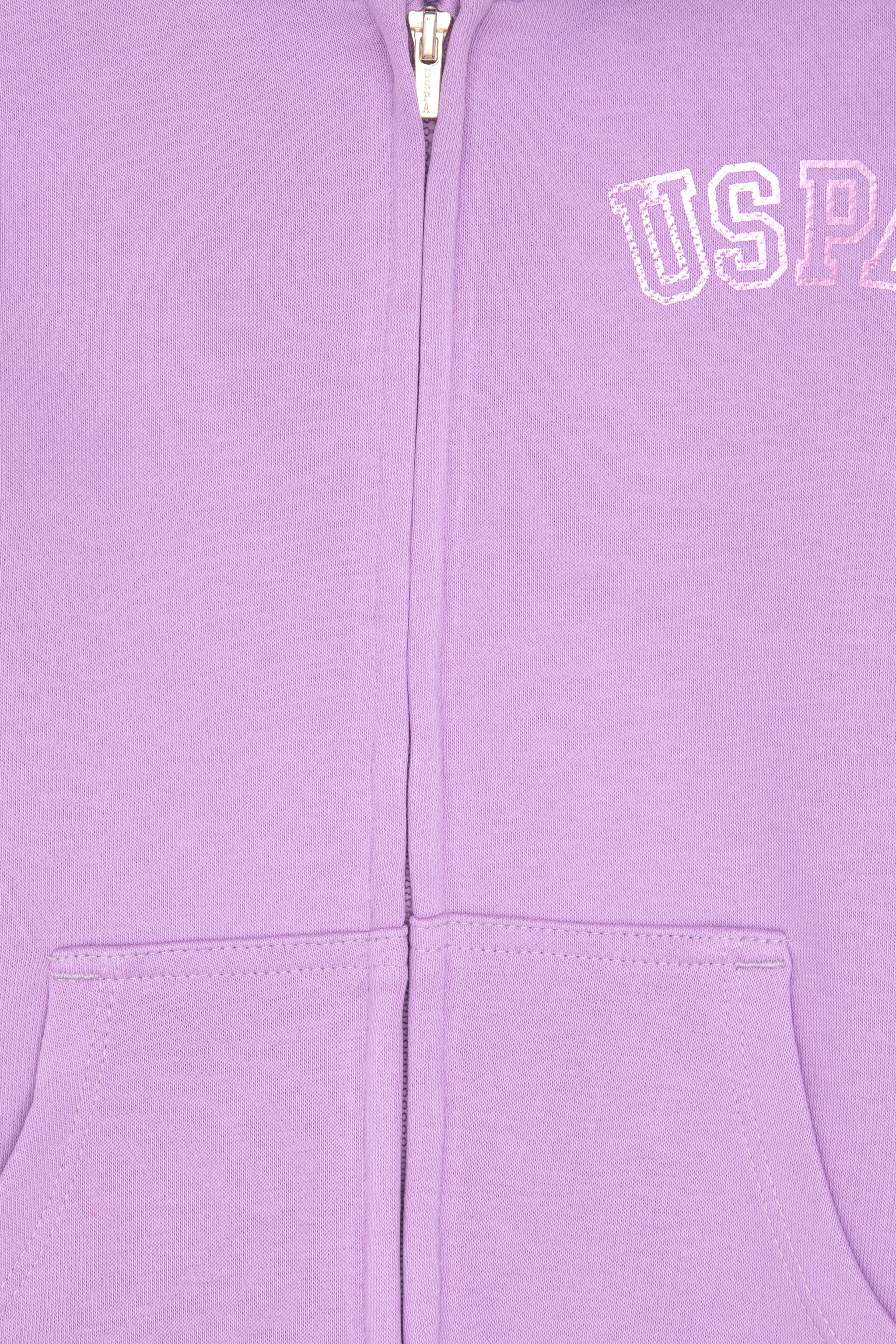 Kız Çocuk Lila Kapüşonlu Fermuarlı Basic Sweatshirt