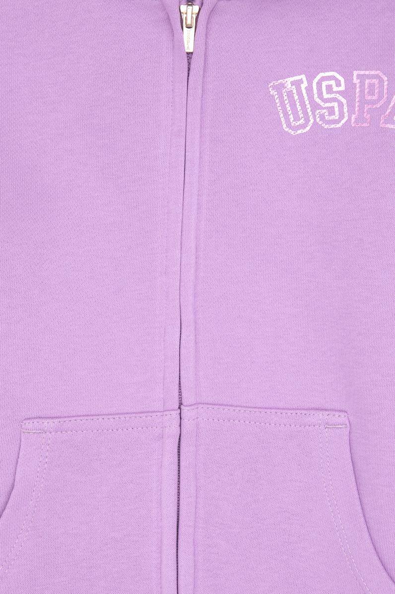 Kız Çocuk Lila Kapüşonlu Fermuarlı Basic Sweatshirt