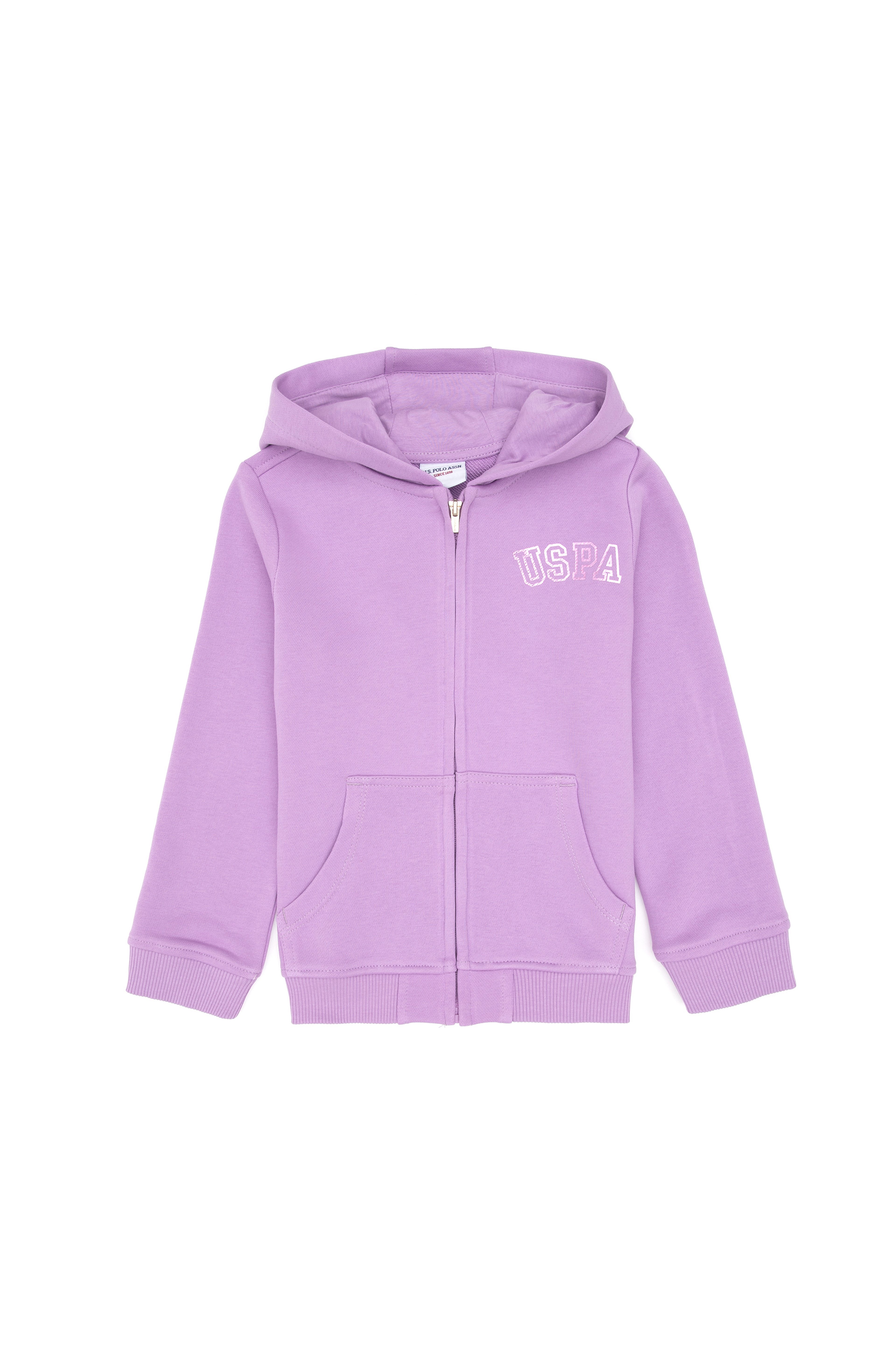 Kız Çocuk Lila Kapüşonlu Fermuarlı Basic Sweatshirt