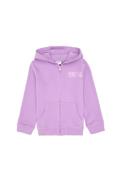 Kız Çocuk Lila Kapüşonlu Fermuarlı Basic Sweatshirt