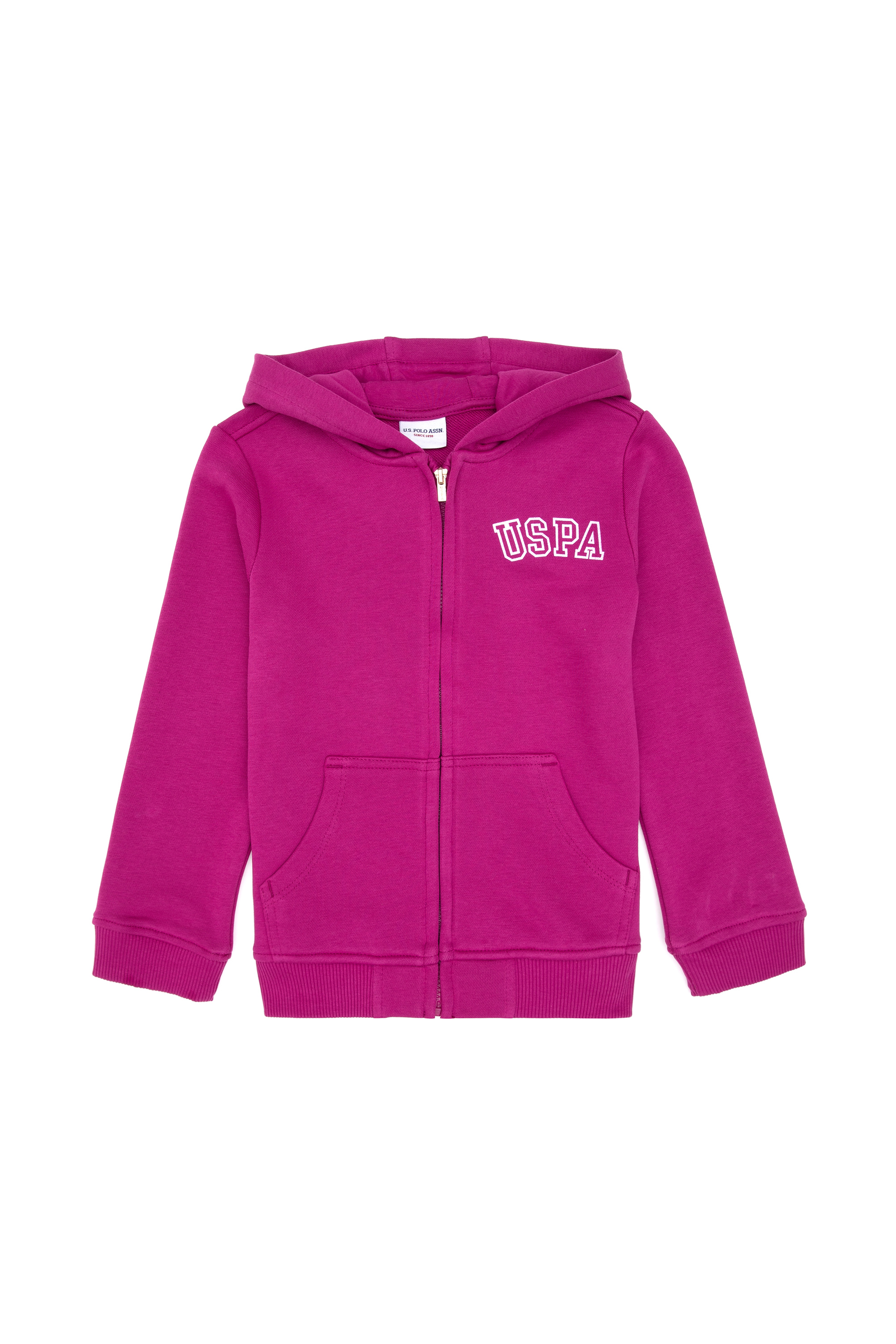 Kız Çocuk Fuşya Kapüşonlu Fermuarlı Basic Sweatshirt