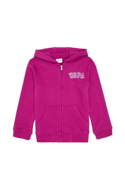 Kız Çocuk Fuşya Kapüşonlu Fermuarlı Basic Sweatshirt
