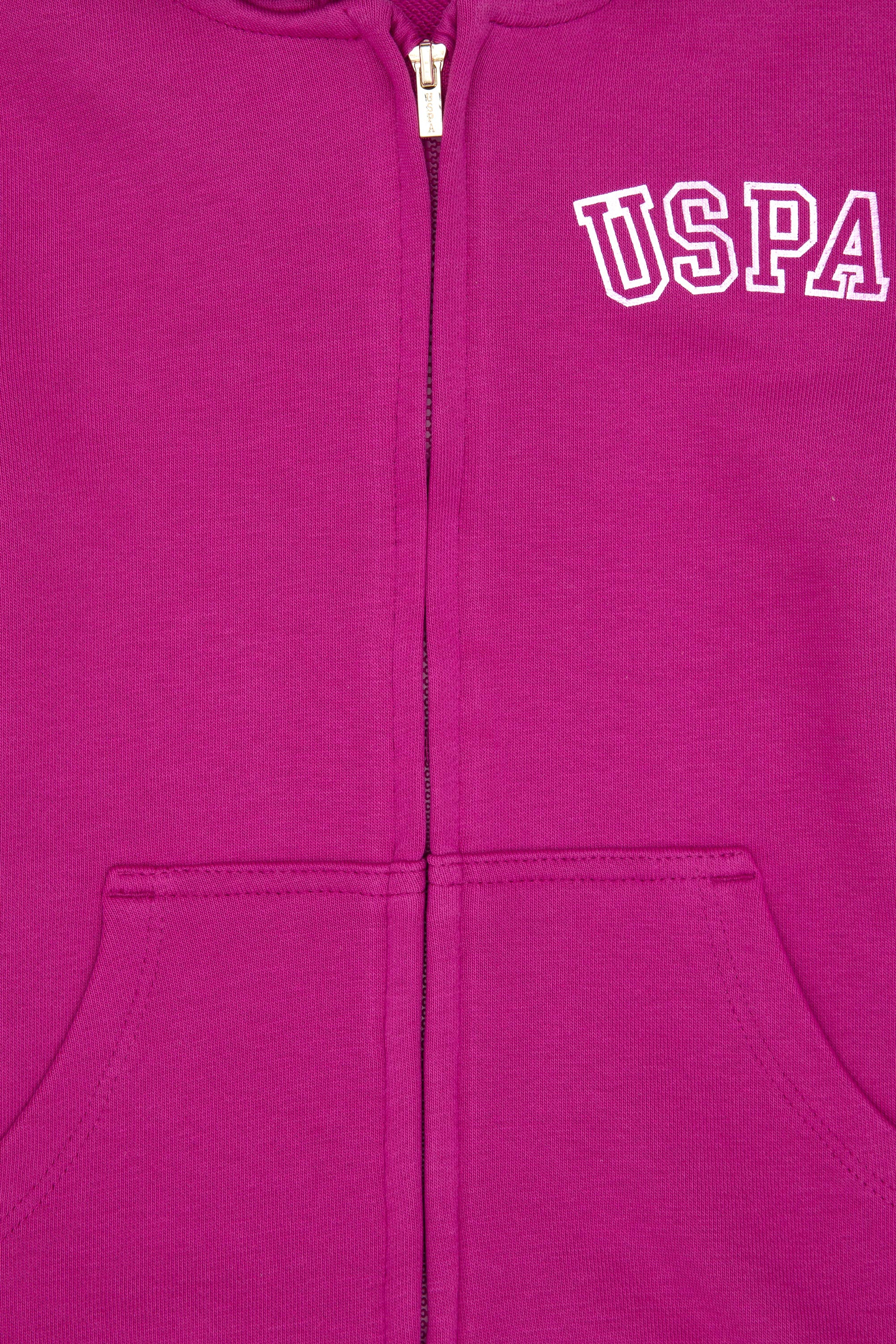 Kız Çocuk Fuşya Kapüşonlu Fermuarlı Basic Sweatshirt