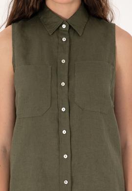 Kadın Koyu Haki Kısa Kollu Gömlek - 50299740027