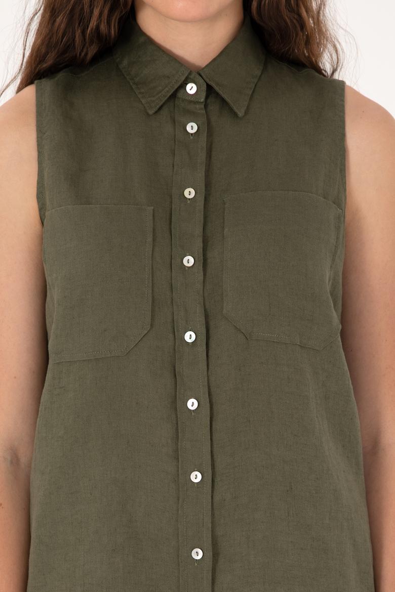 Kadın Koyu Haki Kısa Kollu Gömlek - 50299740027