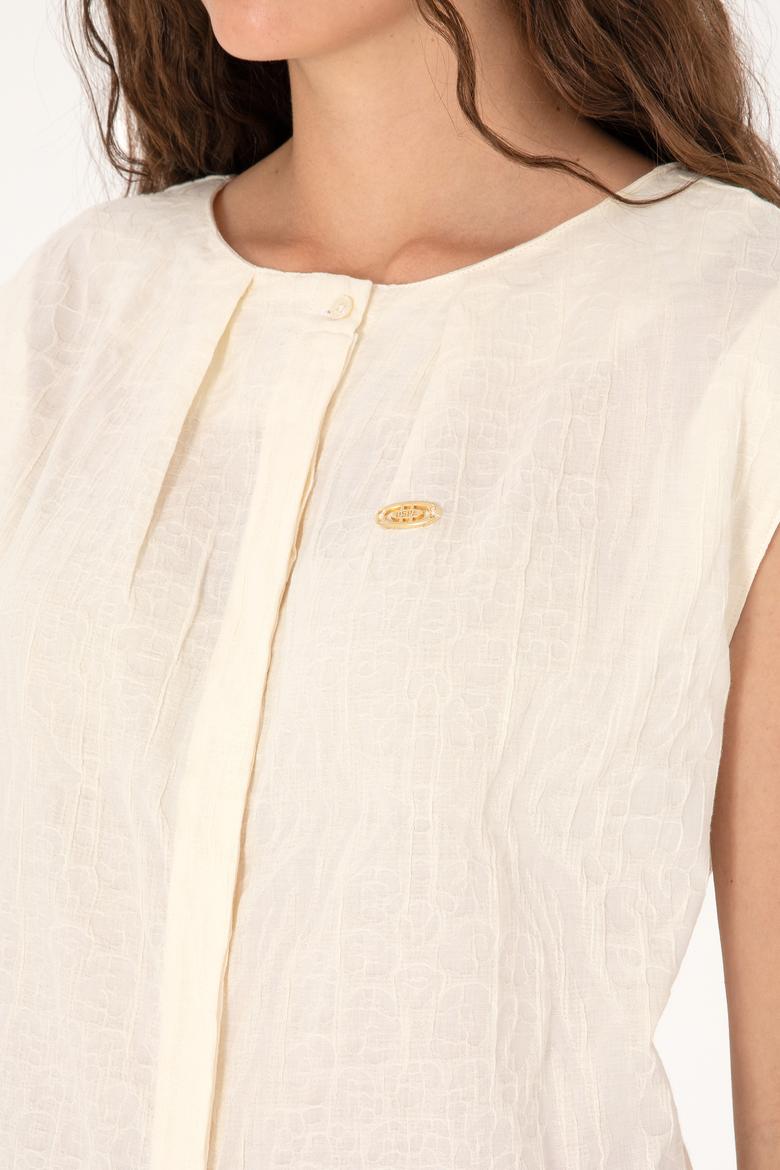 Kadın Krem Kısa Kollu Gömlek - 50299288019