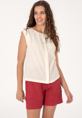 Kadın Krem Kısa Kollu Gömlek - 50299288019