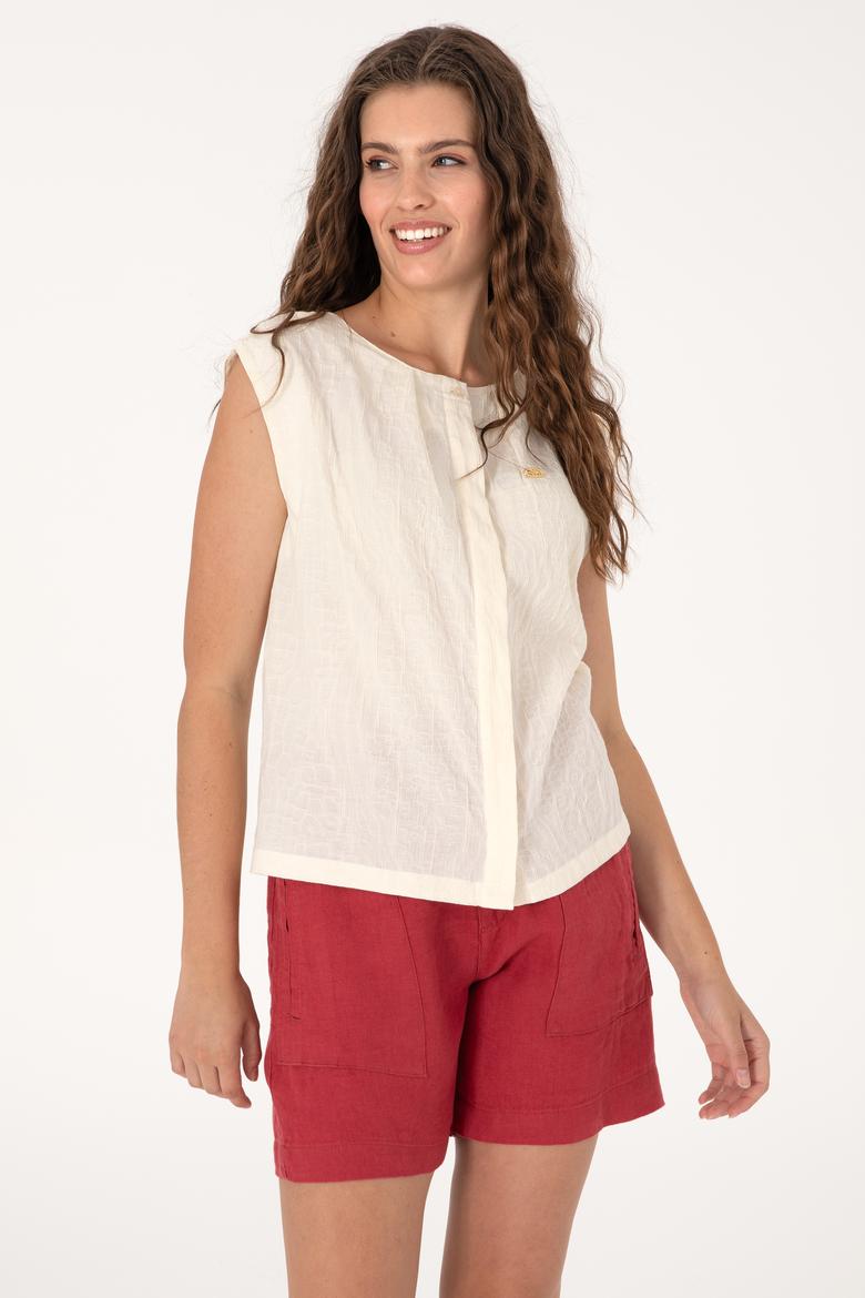 Kadın Krem Kısa Kollu Gömlek - 50299288019