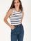 Kadın Beyaz Çizgili Kolsuz Bisiklet Yaka Tişört