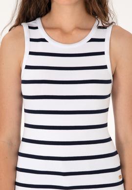 Kadın Beyaz Çizgili Kolsuz Bisiklet Yaka Tişört - 50307275001