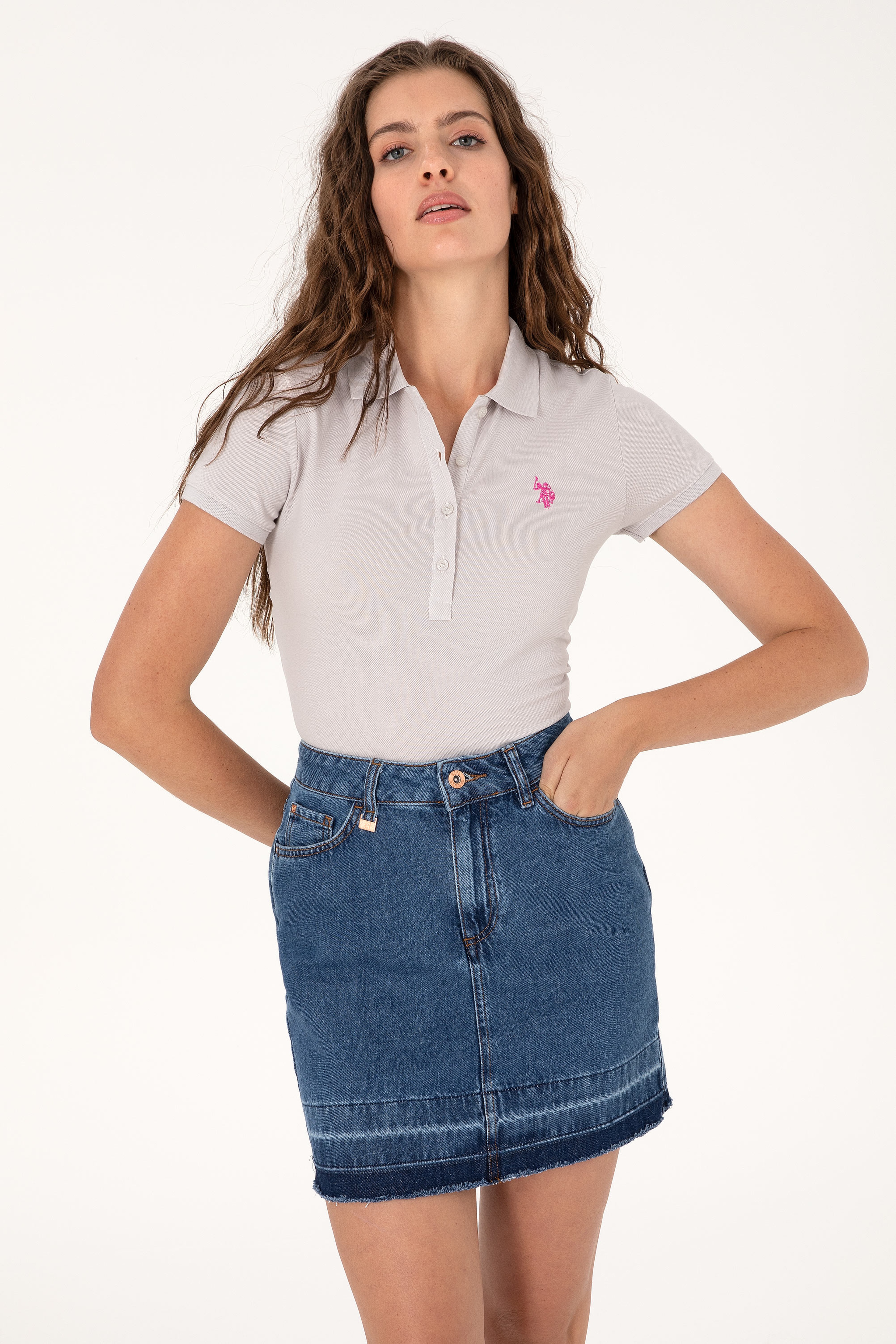 Kadın Açık Gri Basic Tişört - Image 1