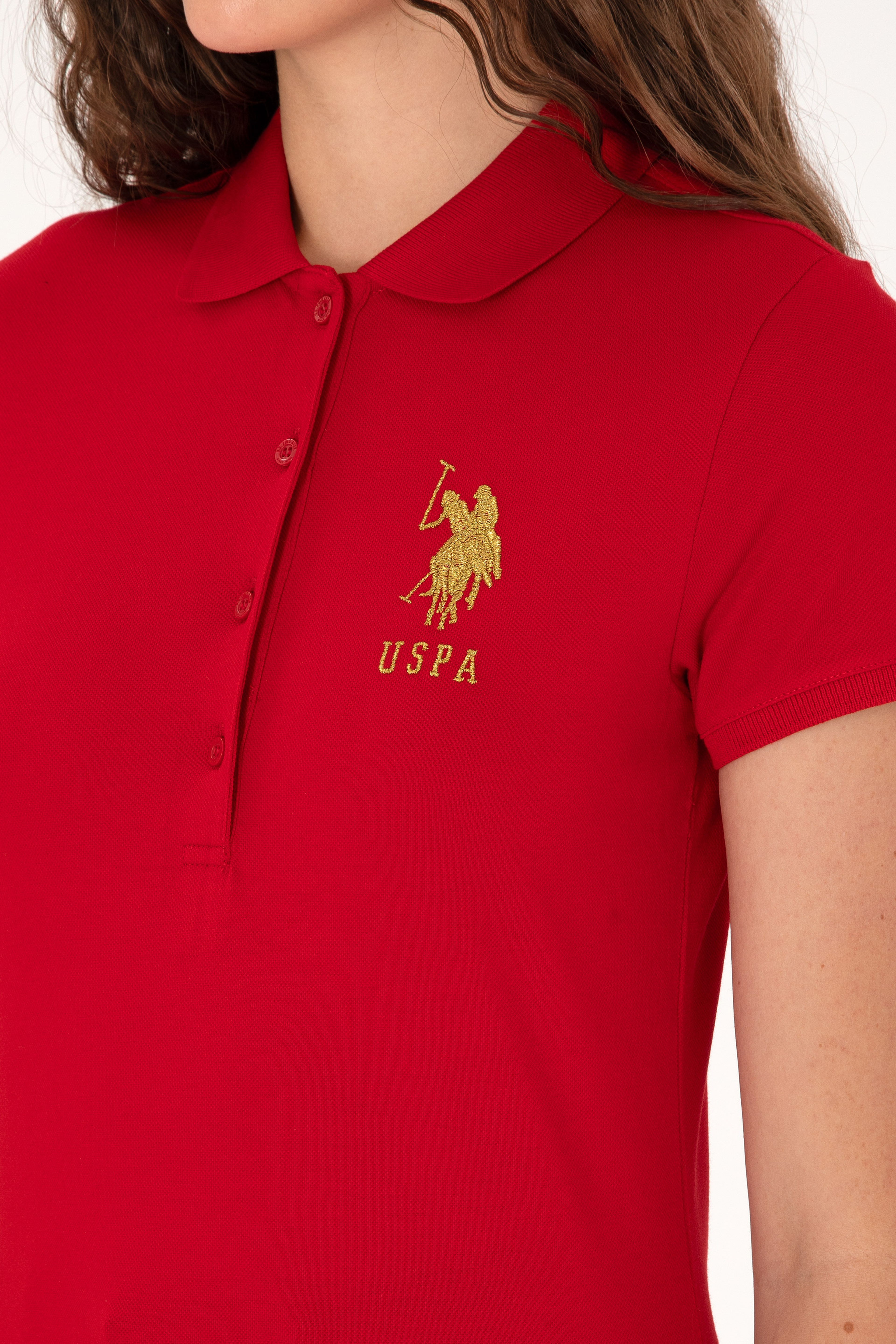 Kadın Kırmızı Polo Yaka Basic Tişört - Image 7