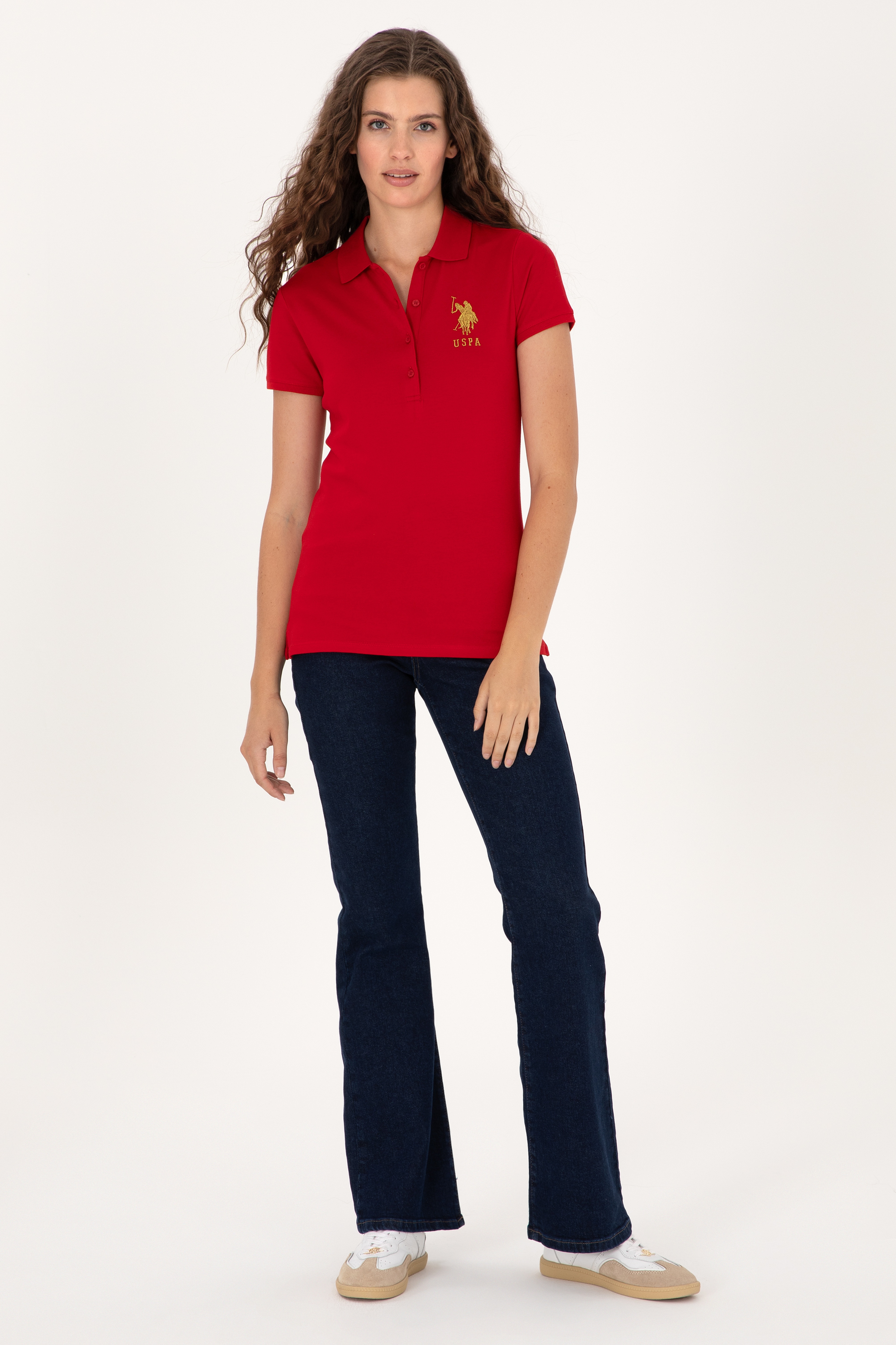 Kadın Kırmızı Polo Yaka Basic Tişört - Image 4