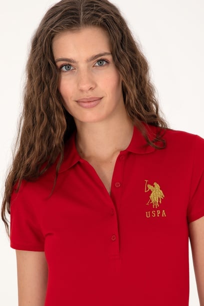 Kadın Kırmızı Polo Yaka Basic Tişört