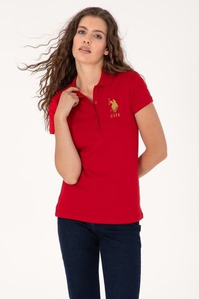 Kadın Kırmızı Polo Yaka Basic Tişört