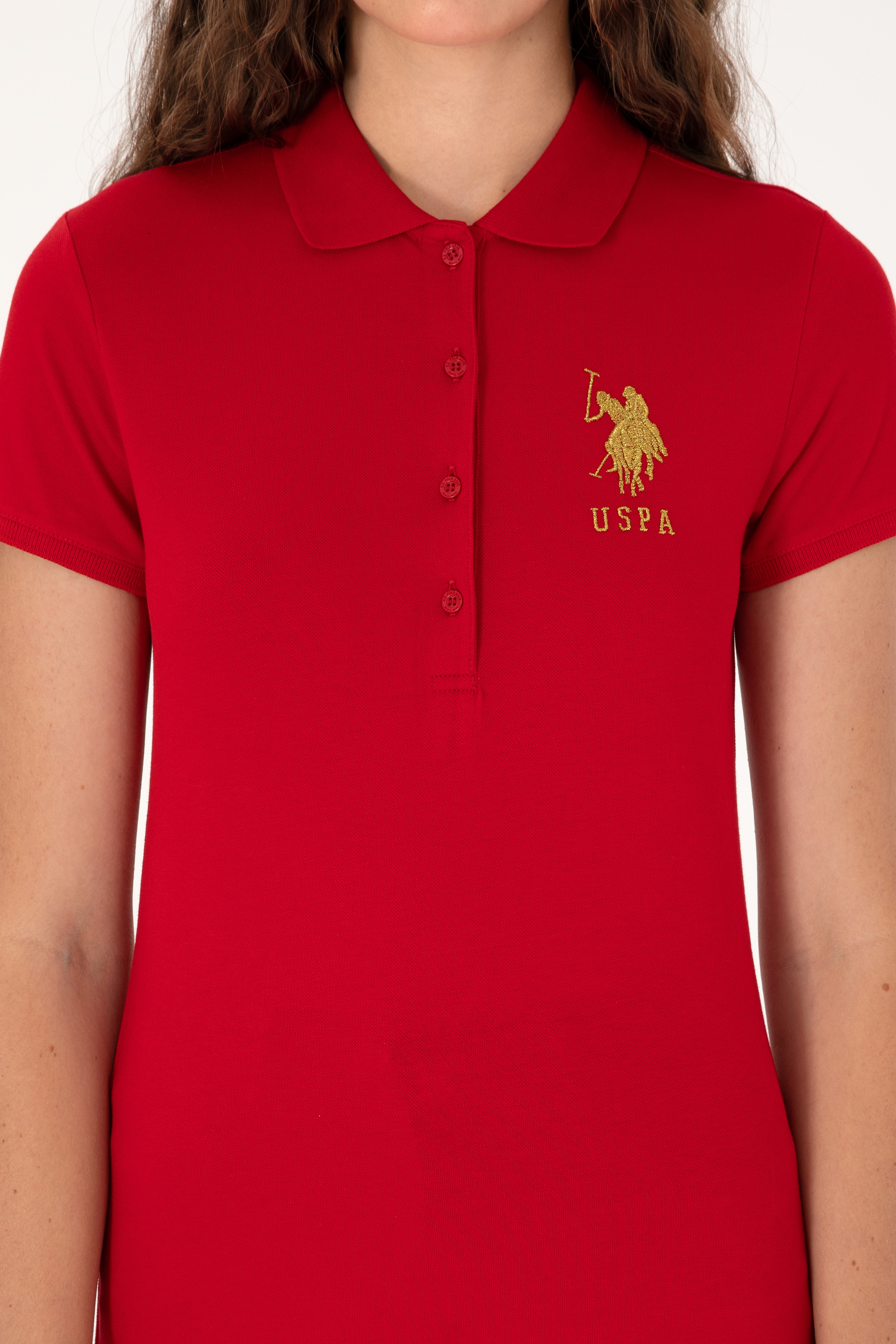 Kadın Kırmızı Polo Yaka Basic Tişört