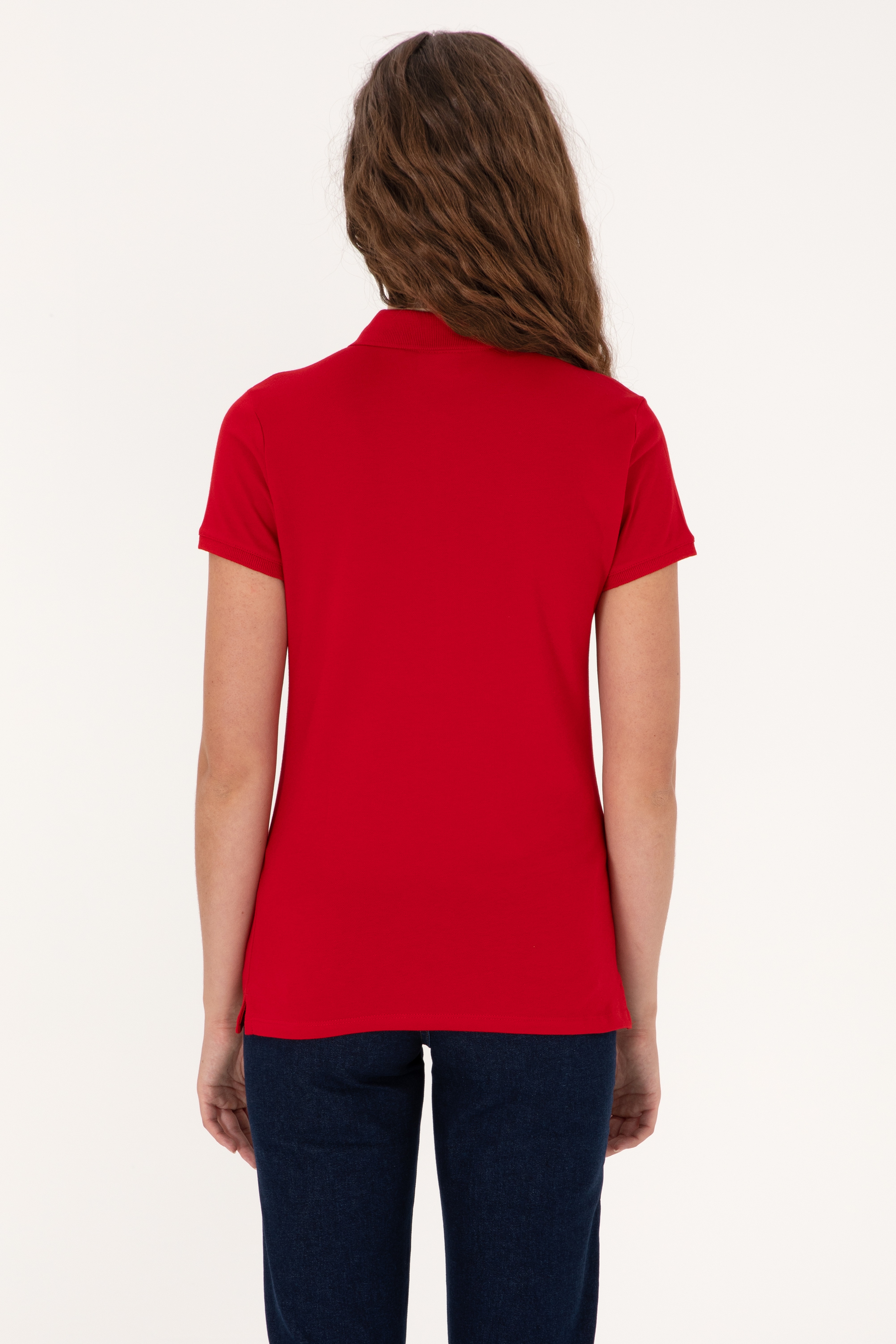 Kadın Kırmızı Polo Yaka Basic Tişört - Image 5