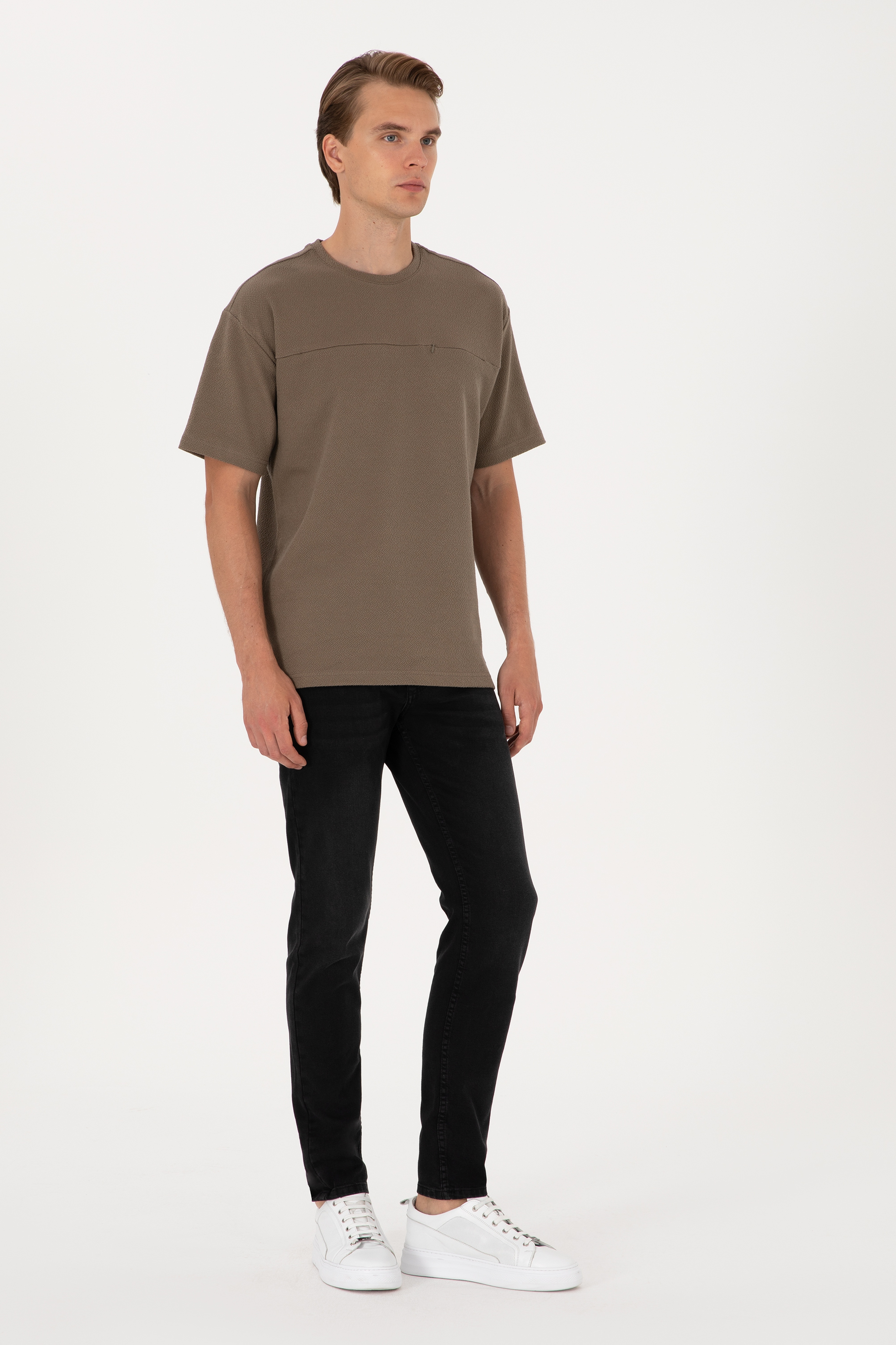 Erkek Comfort Fit Vizon Bisiklet Yaka Tişört - Image 4