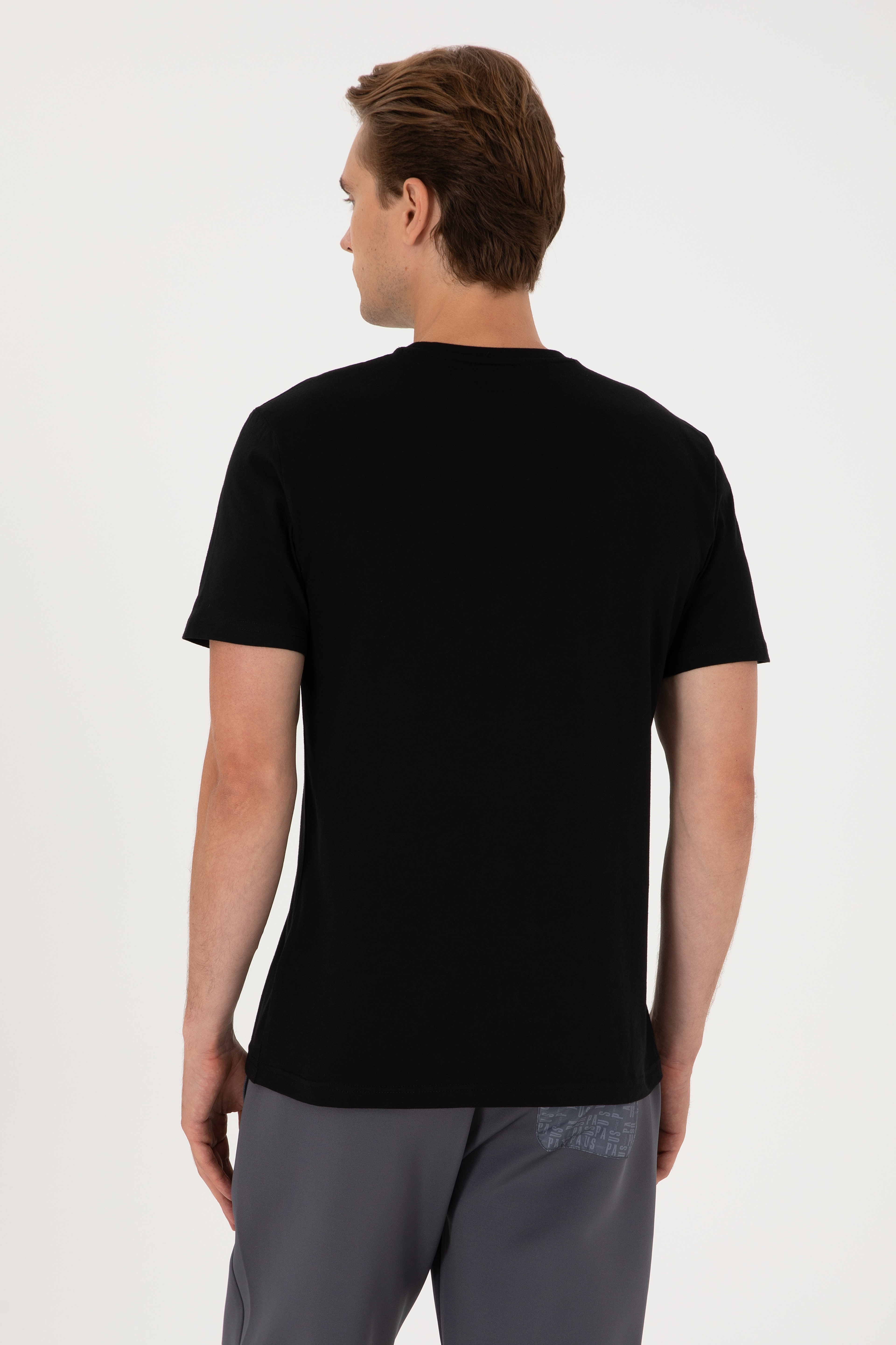 Erkek Regular Fit Siyah Bisiklet Yaka Tişört - Image 5