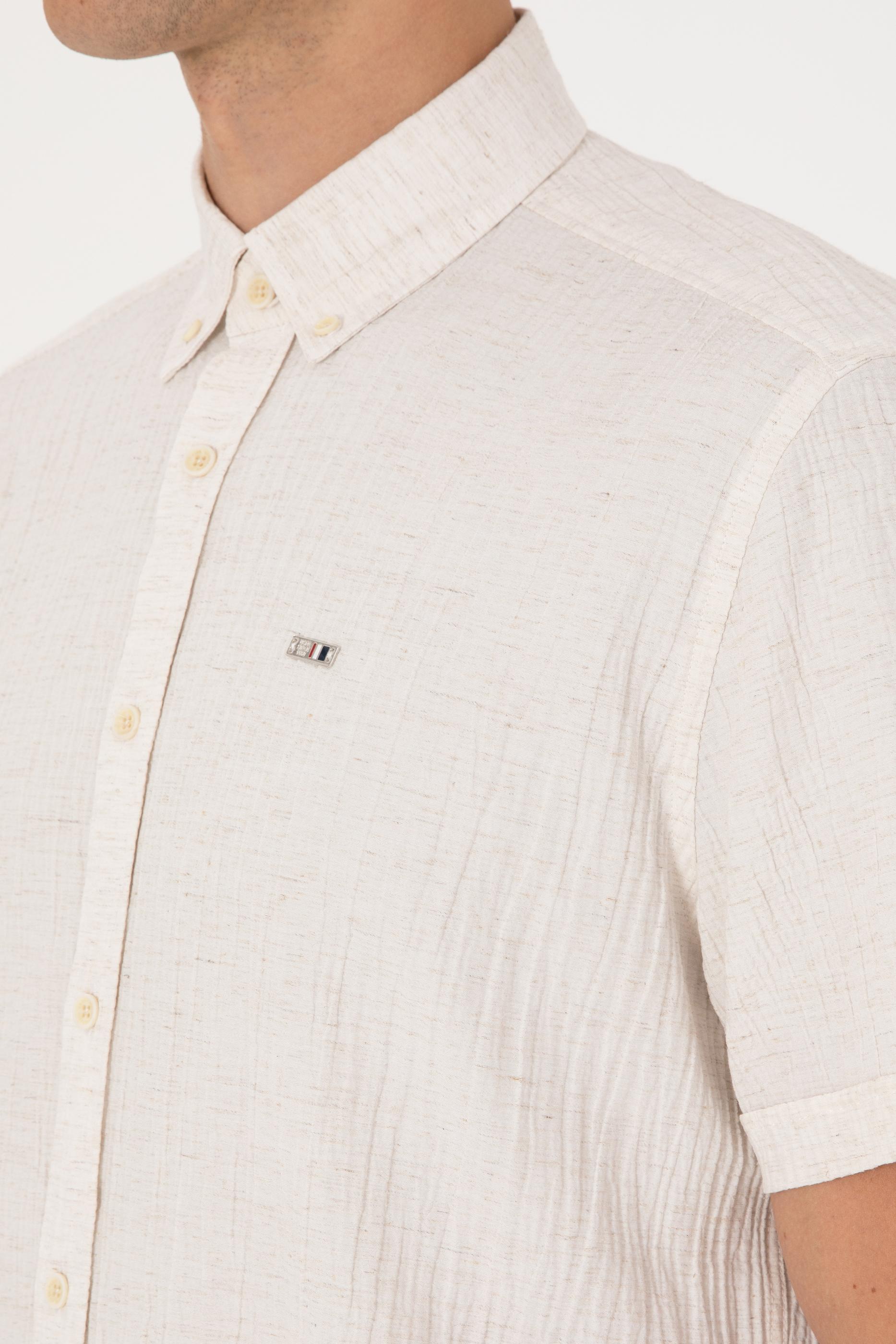 Erkek Krem Kısa Kollu Gömlek