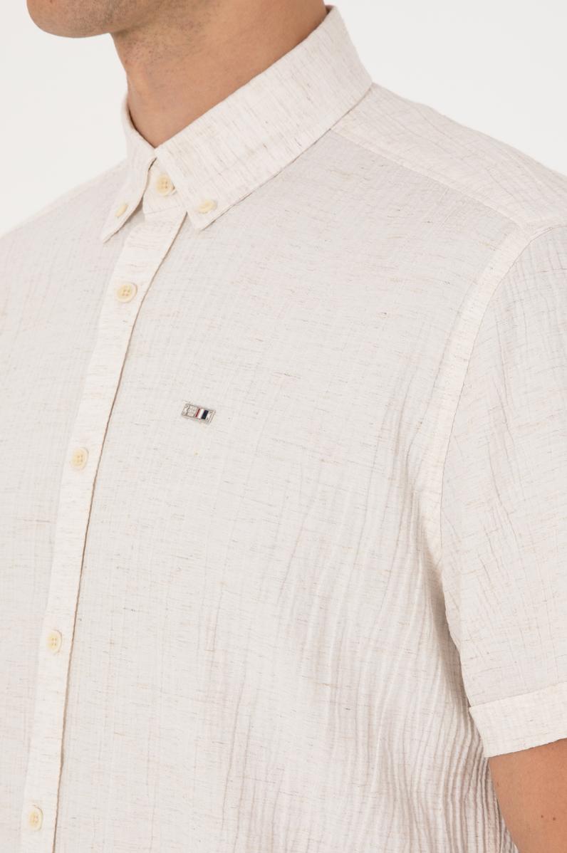 Erkek Krem Kısa Kollu Gömlek