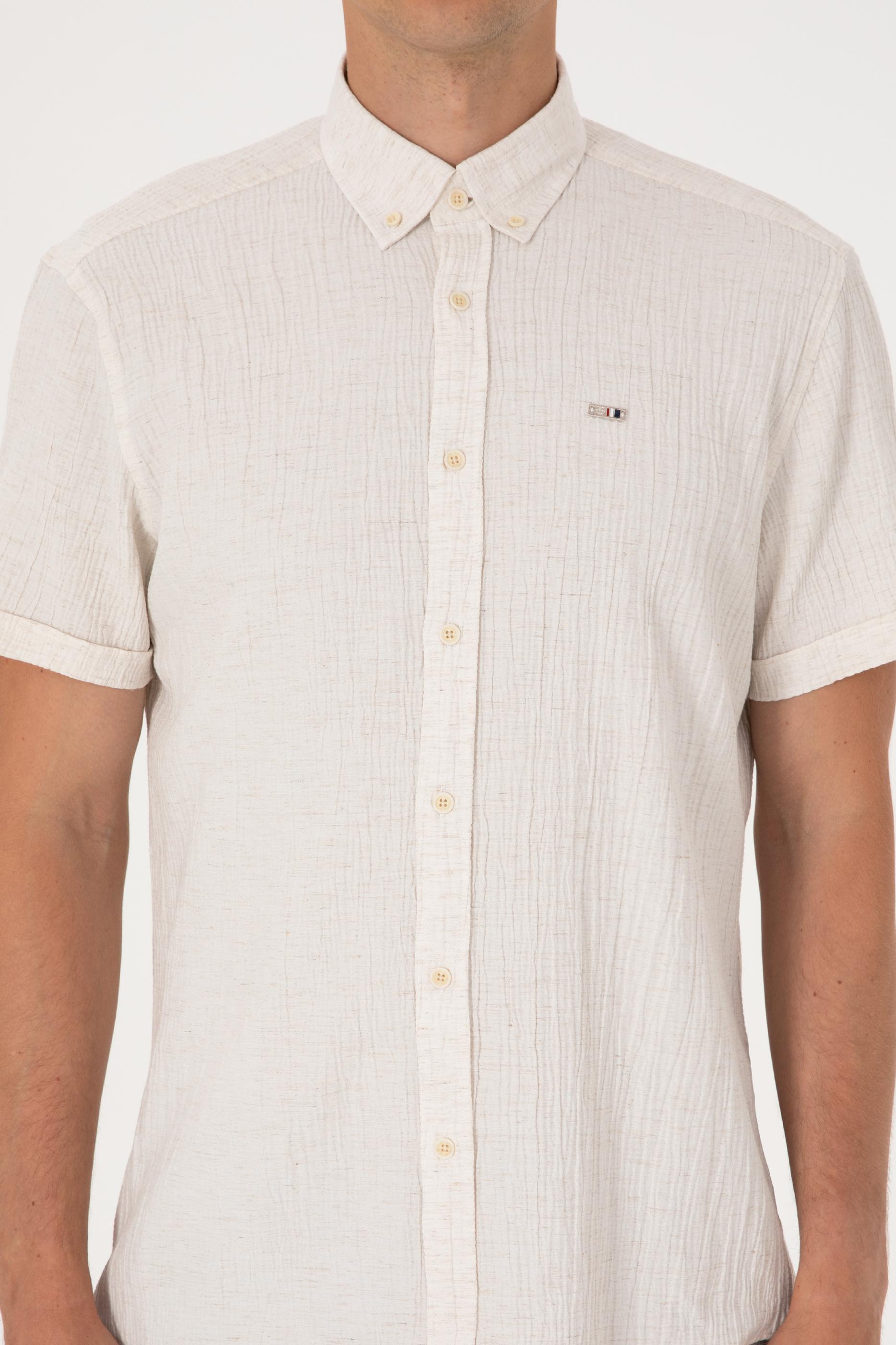 Erkek Krem Kısa Kollu Gömlek