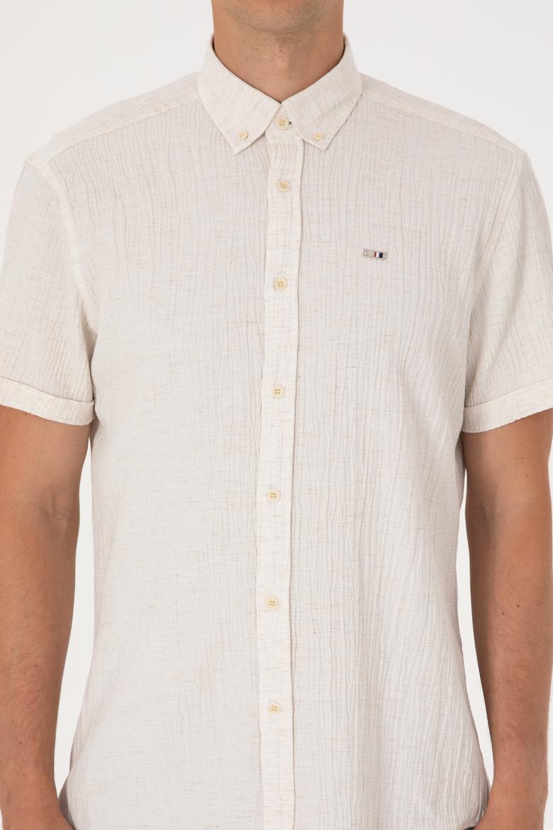 Erkek Krem Kısa Kollu Gömlek - 50306328026