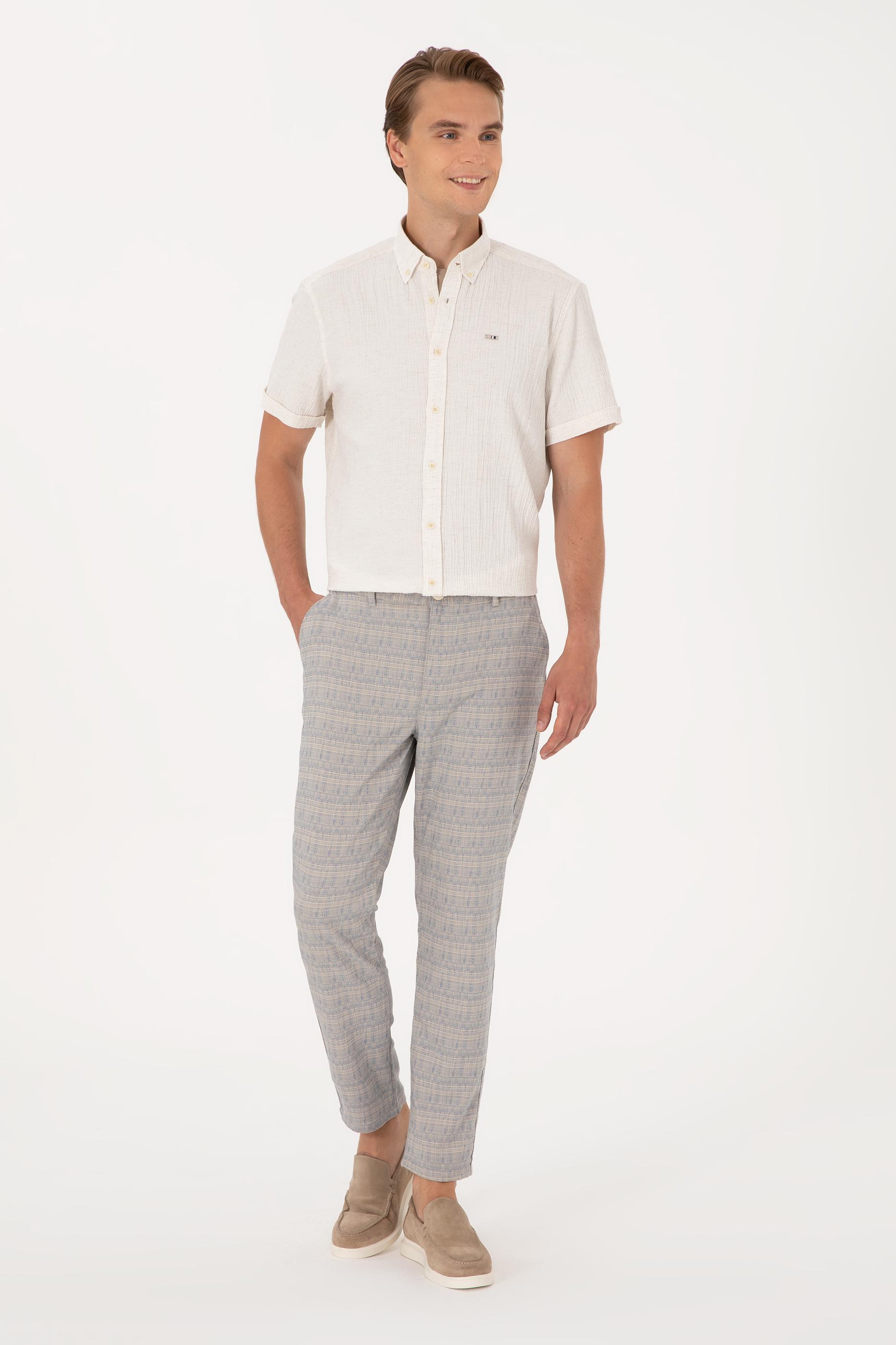 Erkek Krem Kısa Kollu Gömlek