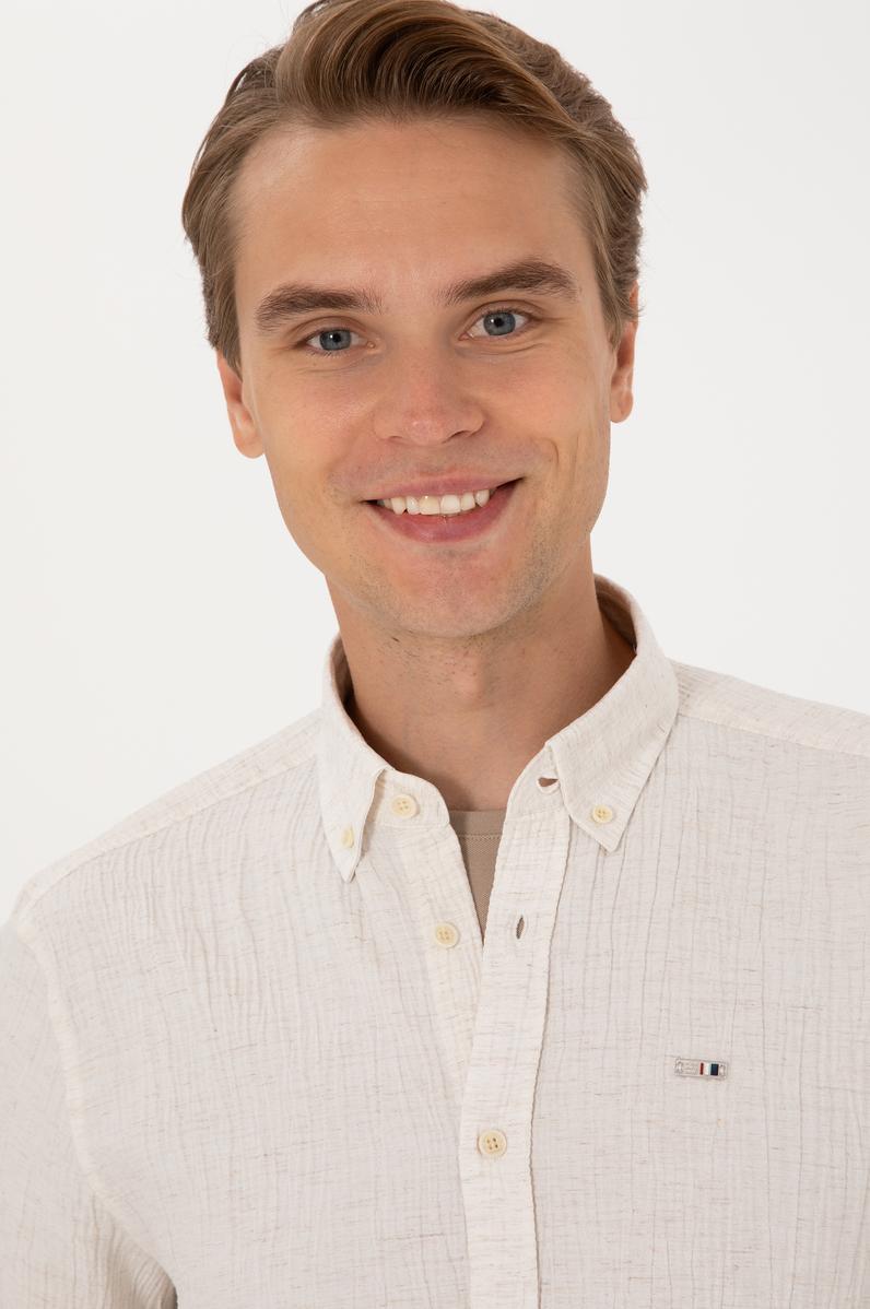Erkek Krem Kısa Kollu Gömlek