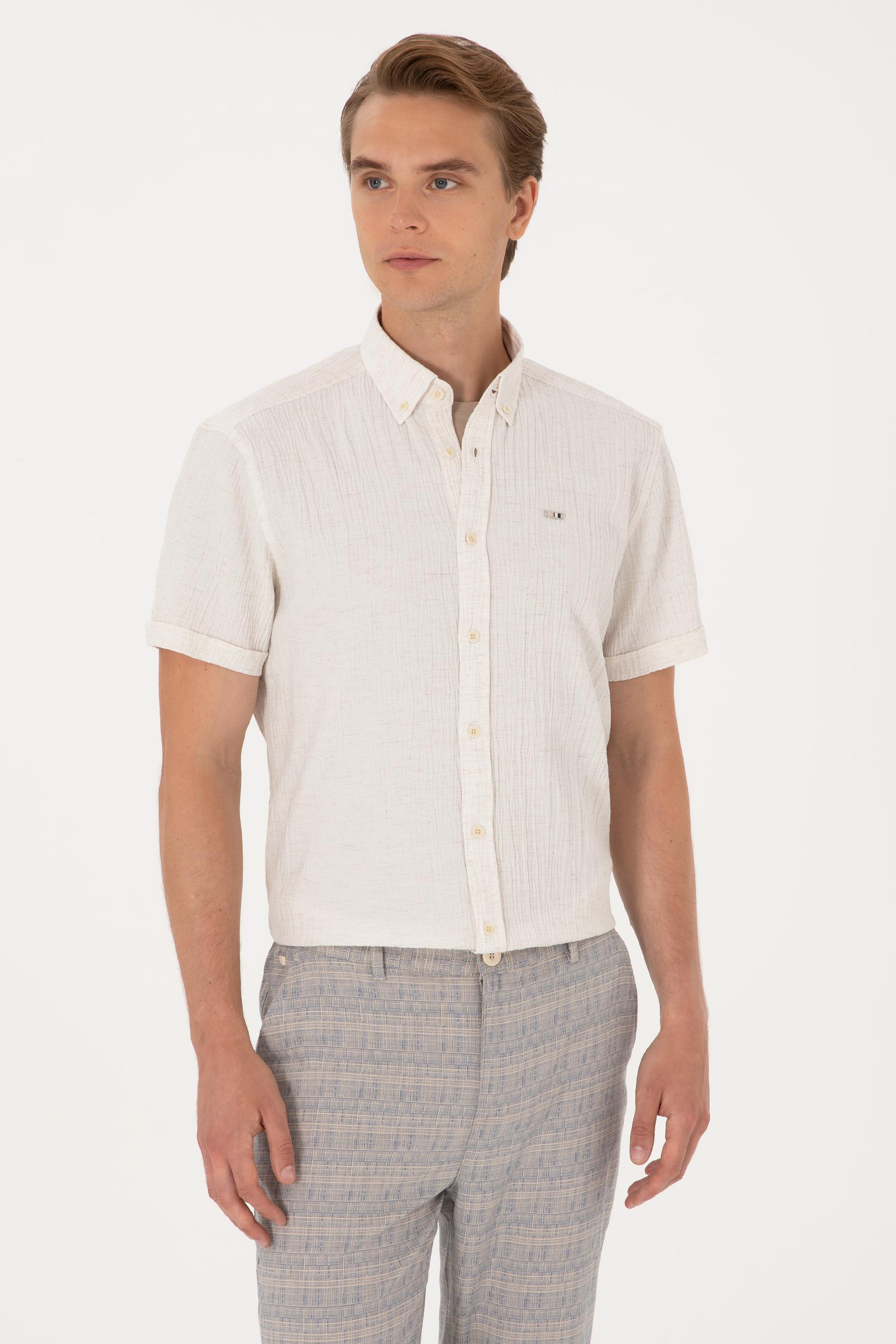 Erkek Krem Kısa Kollu Gömlek