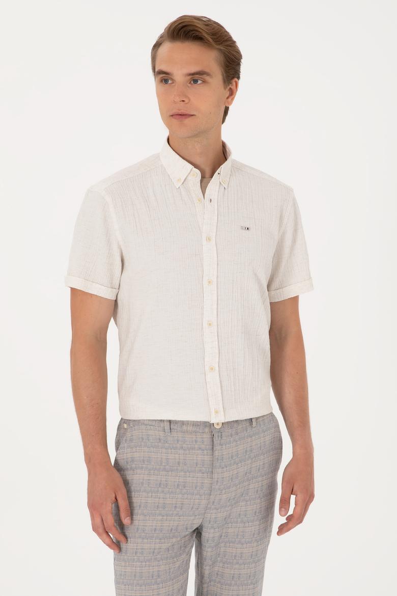 Erkek Krem Kısa Kollu Gömlek