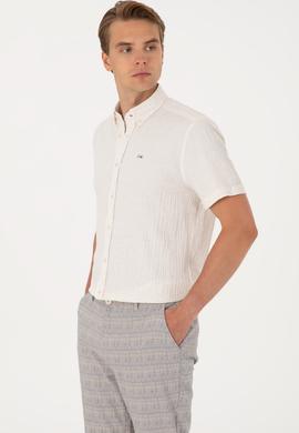 Erkek Krem Kısa Kollu Gömlek - 50306328026