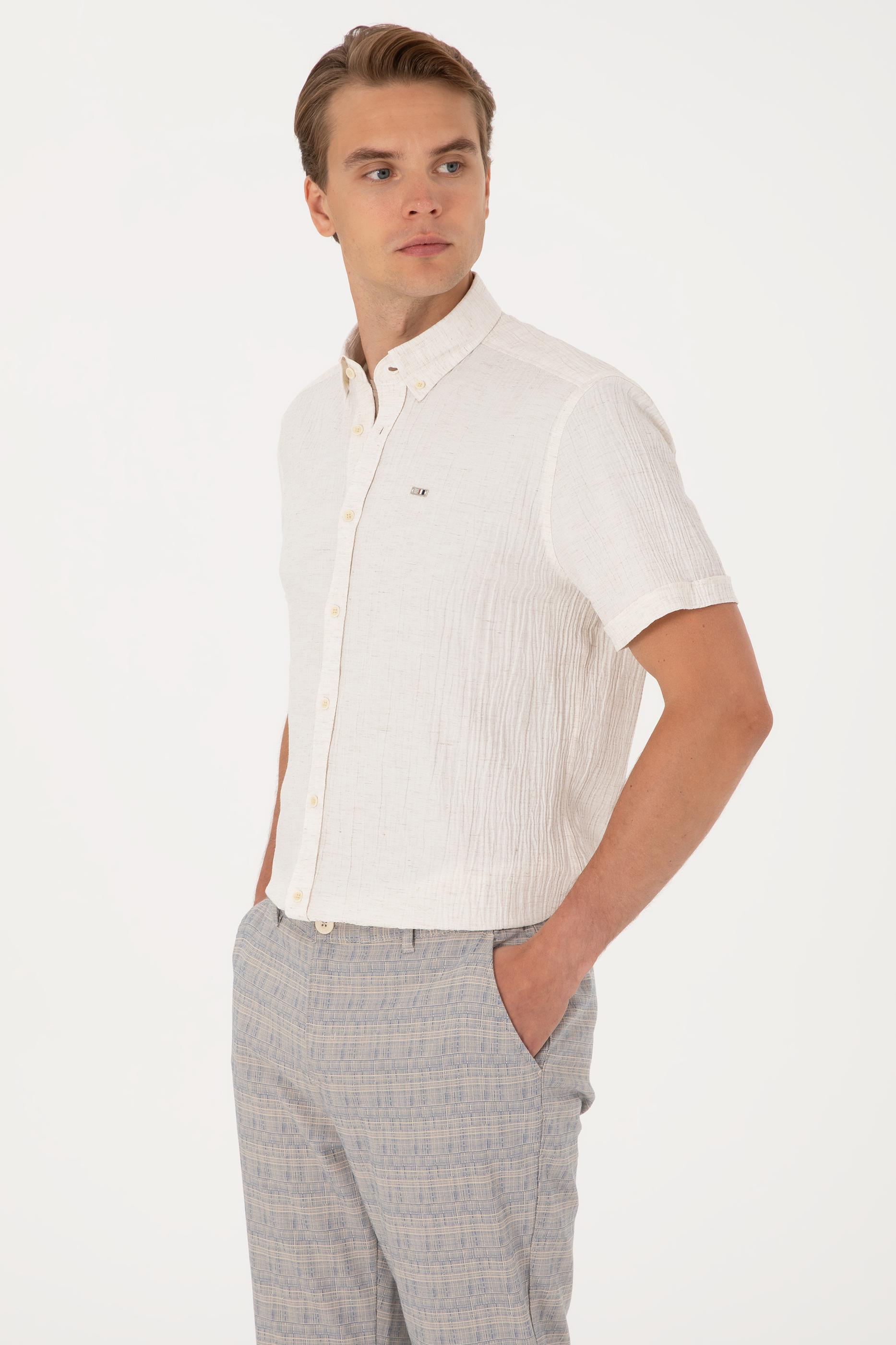 Erkek Krem Kısa Kollu Gömlek