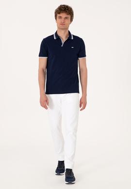 Erkek Slim Fit Kaçık Yaka Lacivert Tişört - 50306872033