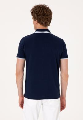 Erkek Slim Fit Kaçık Yaka Lacivert Tişört - 50306872033