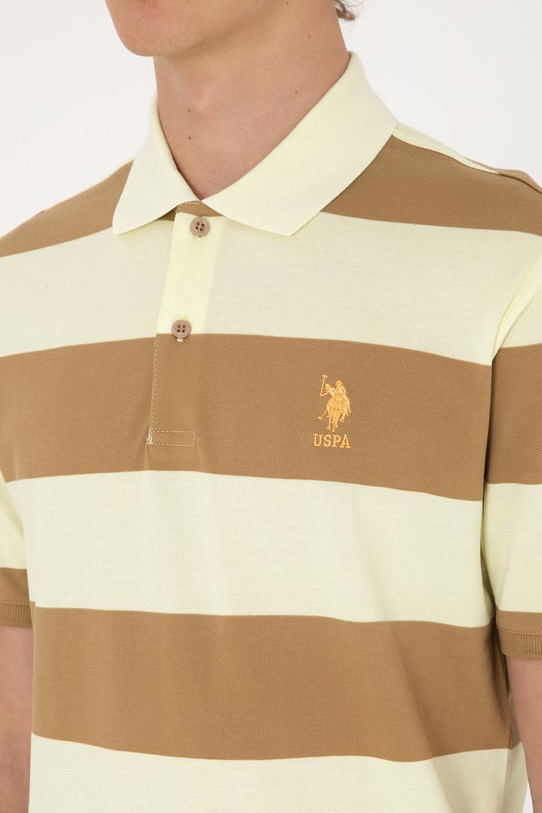 Erkek Regular Fit Haki Polo Yaka Çizgili Tişört - 50306827021