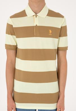 Erkek Regular Fit Haki Polo Yaka Çizgili Tişört - 50306827021