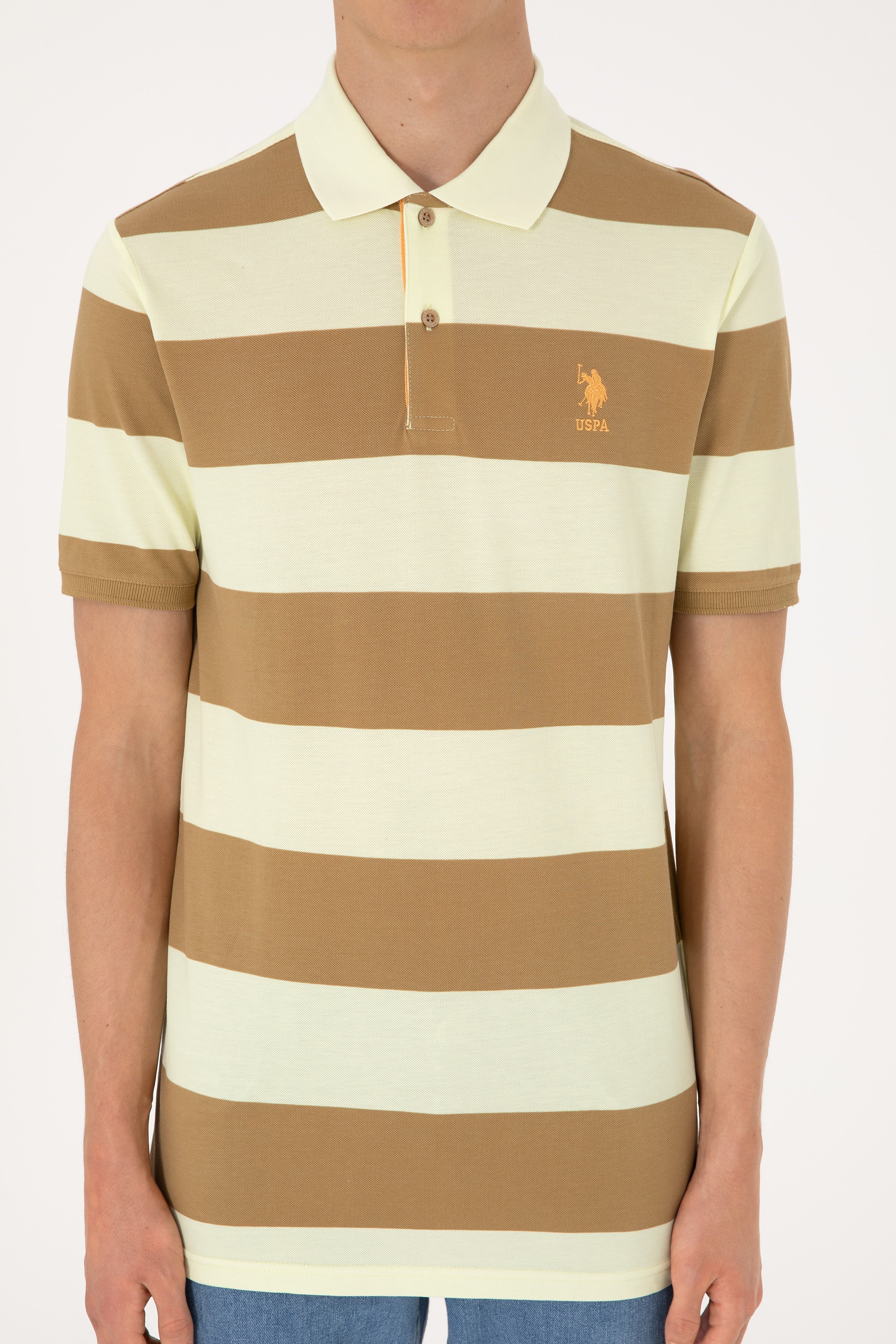 Erkek Regular Fit Haki Polo Yaka Çizgili Tişört - Image 6