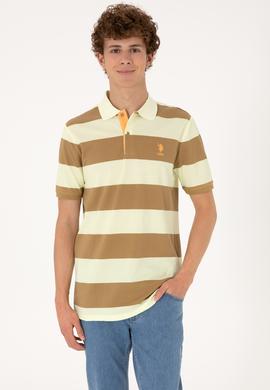 Erkek Regular Fit Haki Polo Yaka Çizgili Tişört - 50306827021