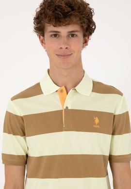 Erkek Regular Fit Haki Polo Yaka Çizgili Tişört - 50306827021