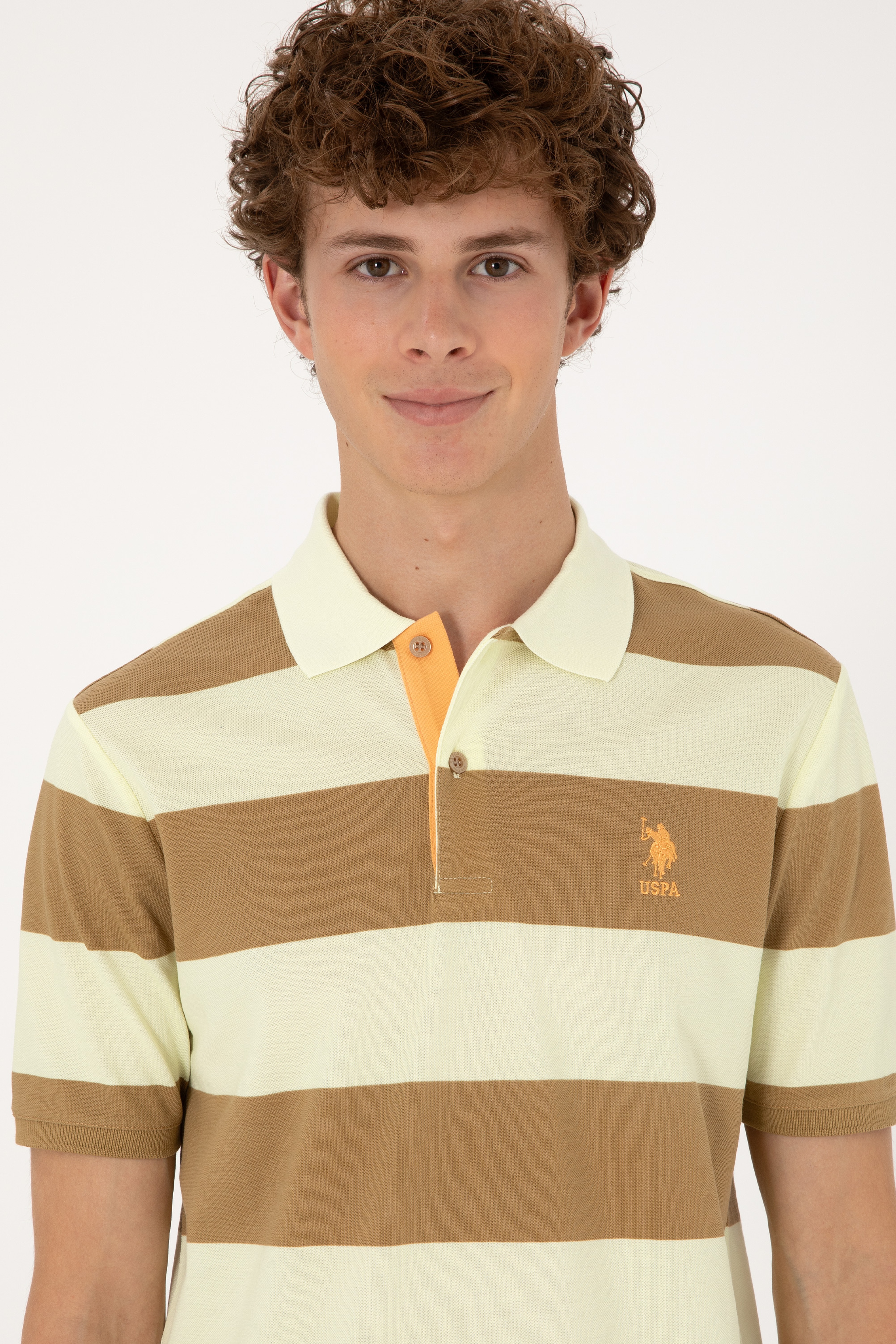 Erkek Regular Fit Haki Polo Yaka Çizgili Tişört - Image 2