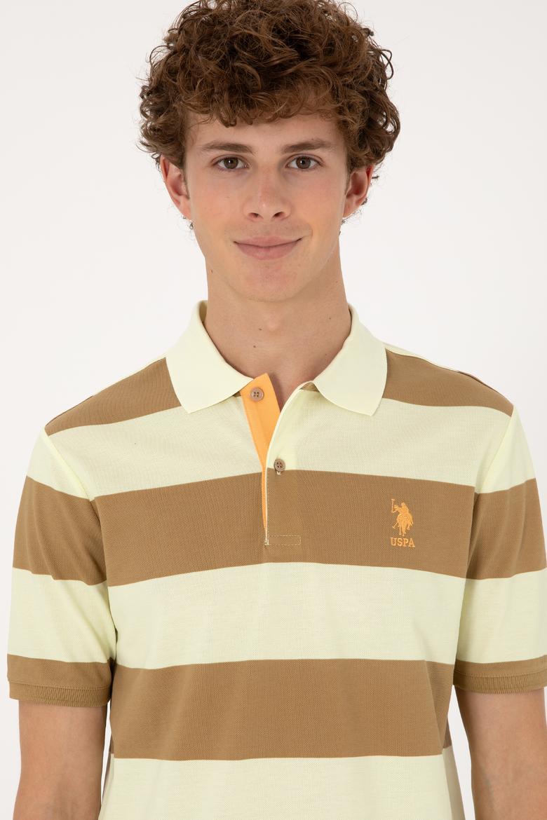 Erkek Regular Fit Haki Polo Yaka Çizgili Tişört - 50306827021