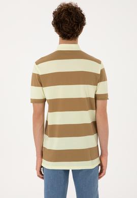 Erkek Regular Fit Haki Polo Yaka Çizgili Tişört - 50306827021