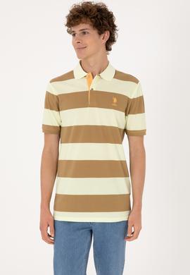 Erkek Regular Fit Haki Polo Yaka Çizgili Tişört - 50306827021