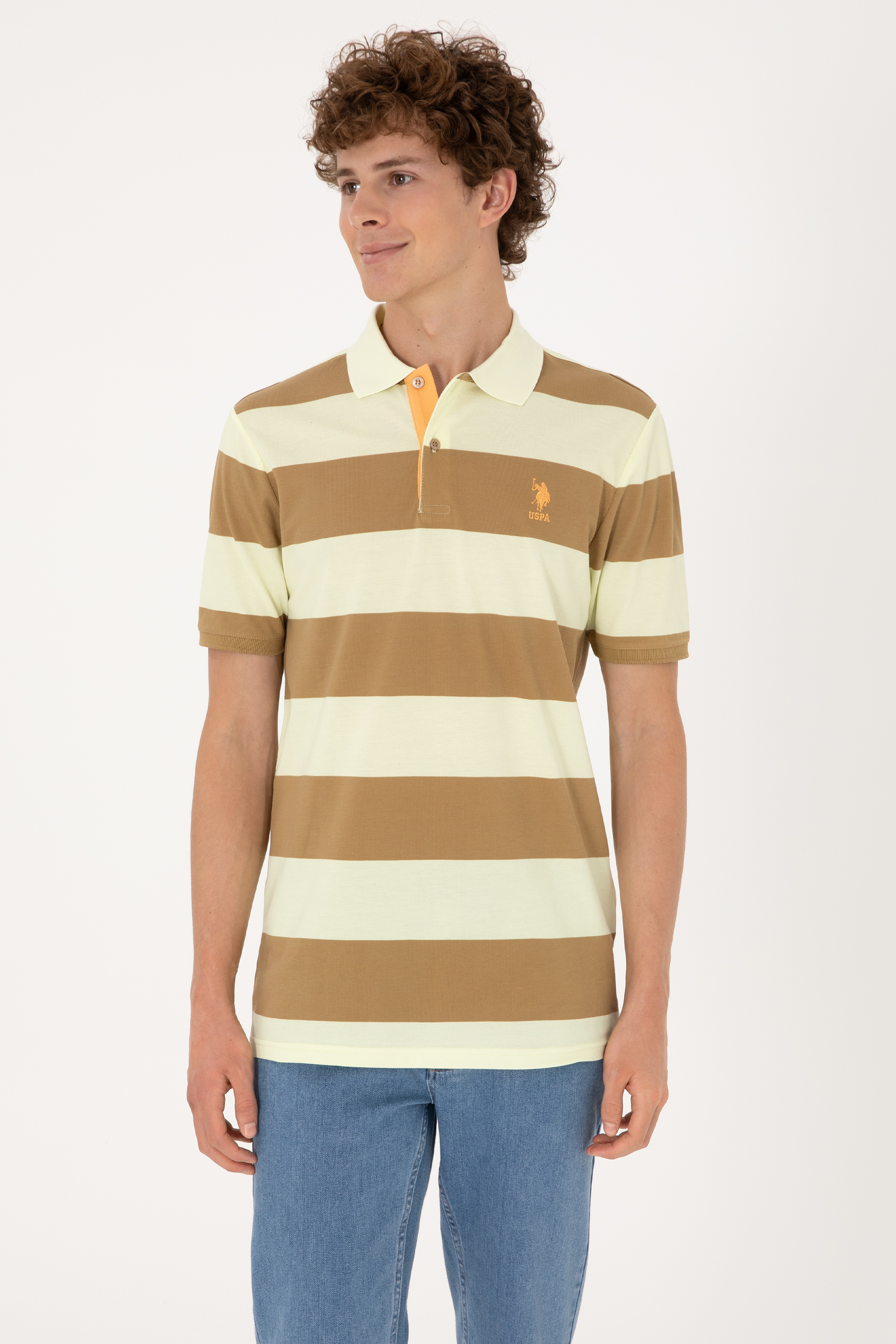 Erkek Regular Fit Haki Polo Yaka Çizgili Tişört - Image 3