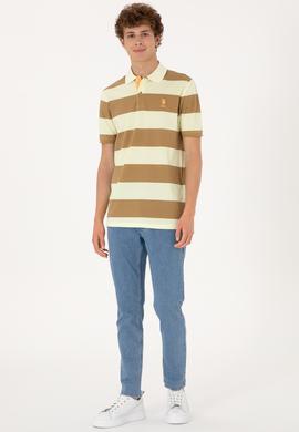 Erkek Regular Fit Haki Polo Yaka Çizgili Tişört - 50306827021