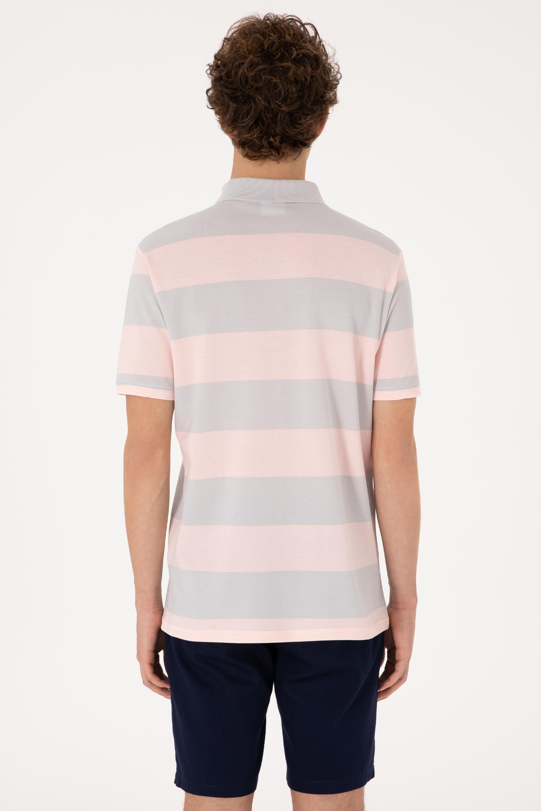 Erkek Regular Fit Pudra Polo Yaka Çizgili Tişört