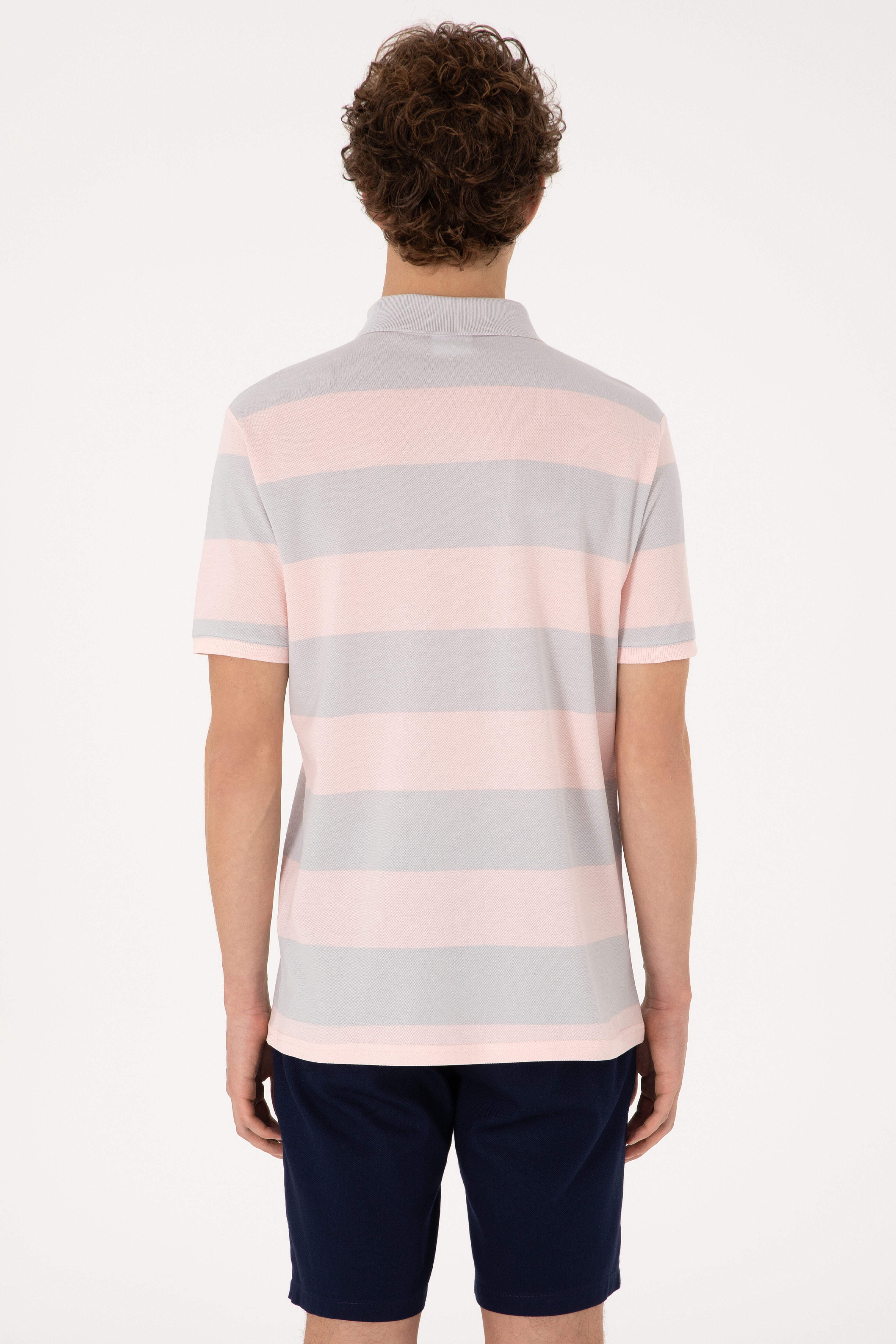 Erkek Regular Fit Pudra Polo Yaka Çizgili Tişört - Image 5