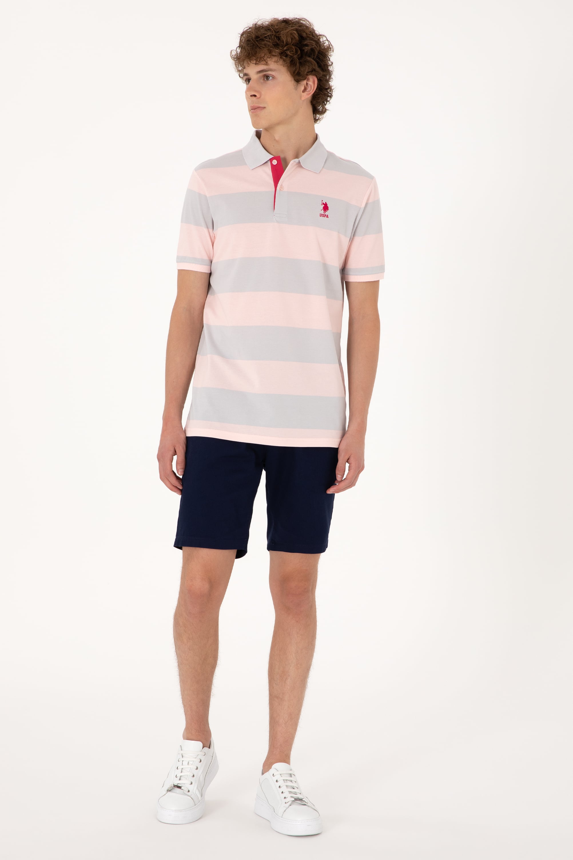 Erkek Regular Fit Pudra Polo Yaka Çizgili Tişört - Image 4